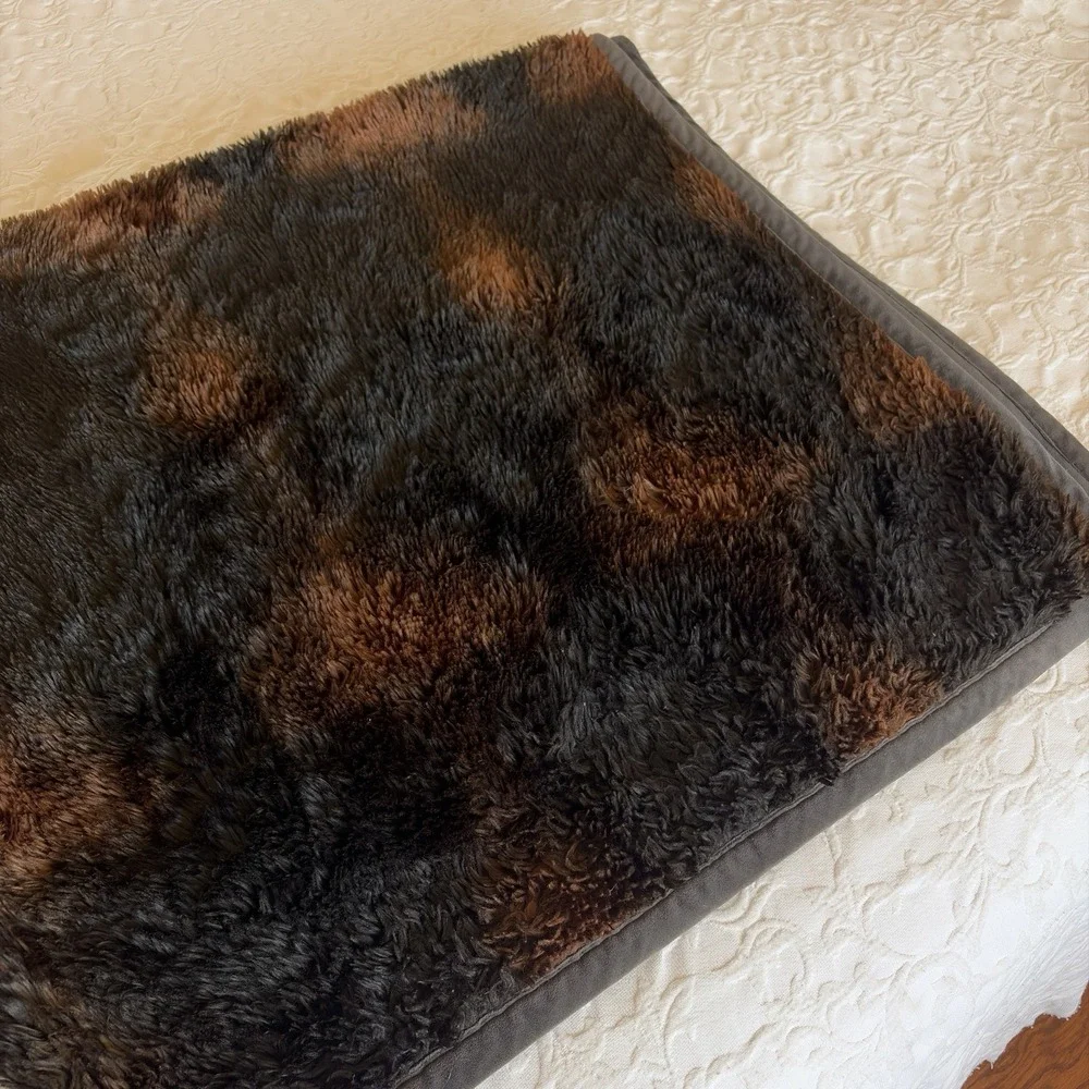 Pottery Barn Faux Fur Brown Black Plush Heavy Throw Blanket 48x60